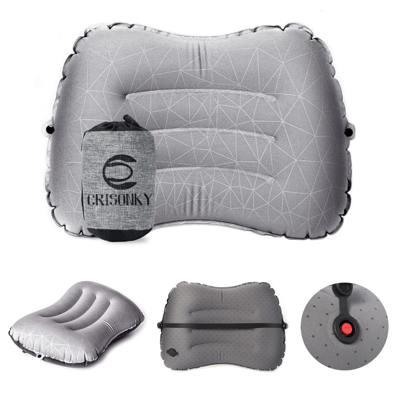 Crisonky Crisonky Camping Pillow  Inflatable Pillow  Travel Pillows for Backpacking  Airplane Lumbar Support 20 Blow Up Pillow Ultralight Compressible Comfortable Ergonomic Pillows Light Grey 