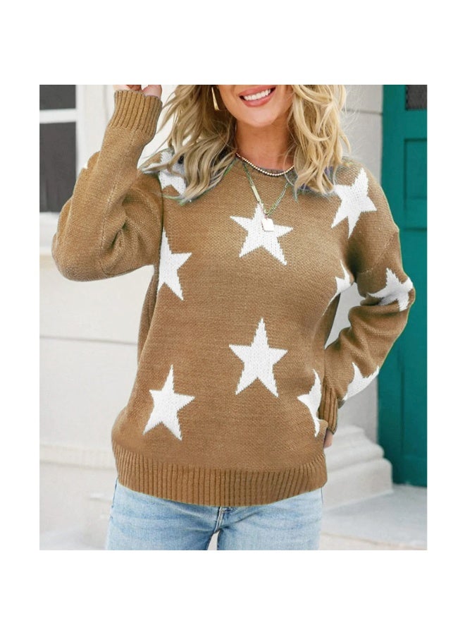NIBEMINENT Sweater Long Sleeve Knit Print Patchwork Pullovers Vintage Loose Round Neck Thick Jumpers Elegant Lady Casual Autumn Winter - Image 1