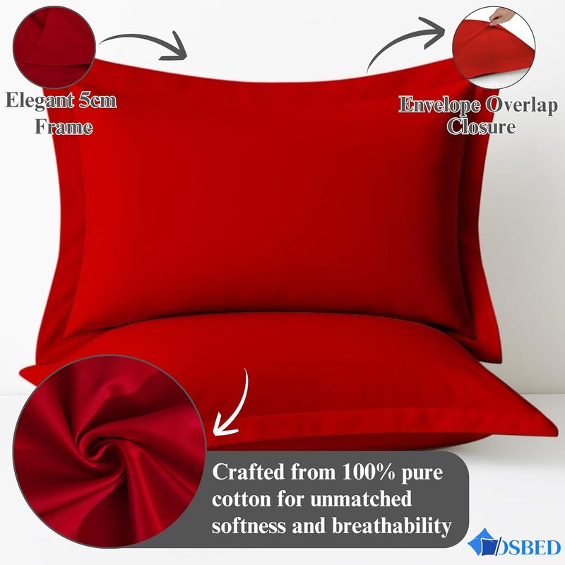 OSBED Cotton Pillow Covers Set of 2 - Breathable & Cooling Pillow Shams (Red, 50 x 80cm) - Image 4