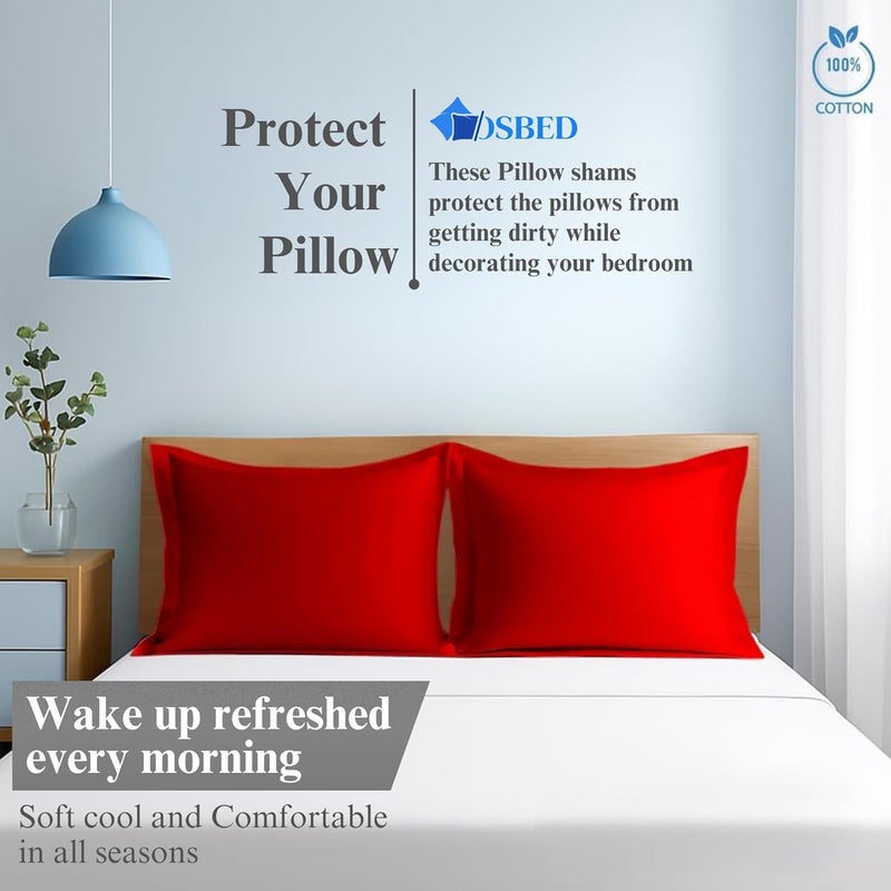 OSBED Cotton Pillow Covers Set of 2 - Breathable & Cooling Pillow Shams (Red, 50 x 80cm) - Image 5