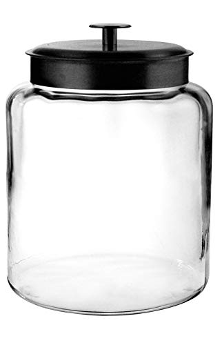 Anchor Hocking 2 Gallon Montana Glass Jar with Lid 2 piece black metal dishwasher safe