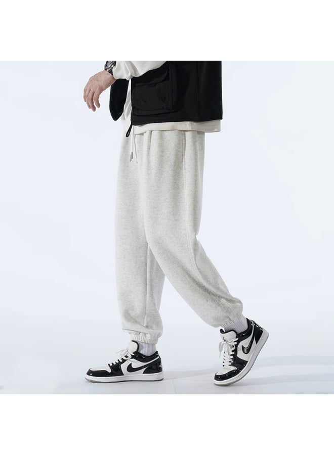 Homlean Solid Color Casual Pants For Men, Autumn Loose Comfortable Trendy Versatile Heightening Joggers, An14 White Gray 4XL - Image 1