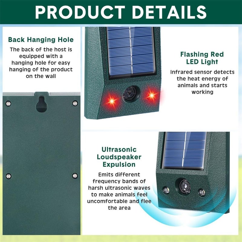 YARDHOBI Solar Ultrasonic Animal Repellent, Squirrel Repellent, Outdoor Mouse Repellent Devices with Strobe Flashing Light Waterproof Solar Animal Repeller for Wolves, Dog, Deer, Yard Garden - Image 3