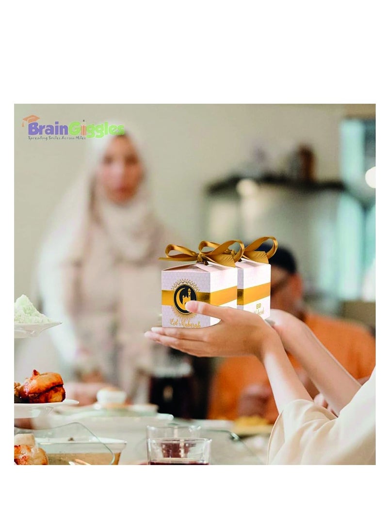 BrainGiggles Eid Mubarak Gift Boxes – Pack of 5 Ramadan Favor Boxes in White & Gold - Image 3