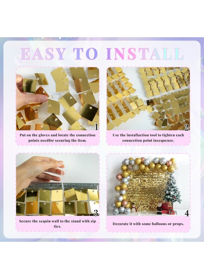 Kate Shimmer Wall Backdrop Light Gold Wall Panels 12Pcs Square Sequin Shimmer Wall Backdrop Decoration for Birthday Party,Wedding, Anniversary - Image 5
