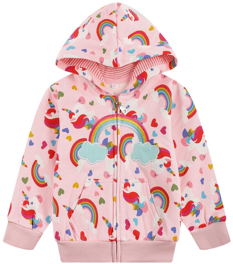 RETSUGO Girls Jacket Zip up Hoodie Rainbow Toddler Hooded Sweatshirt Kids Fall Outfits Clothes Winter Coats Casual Outerwear 7t