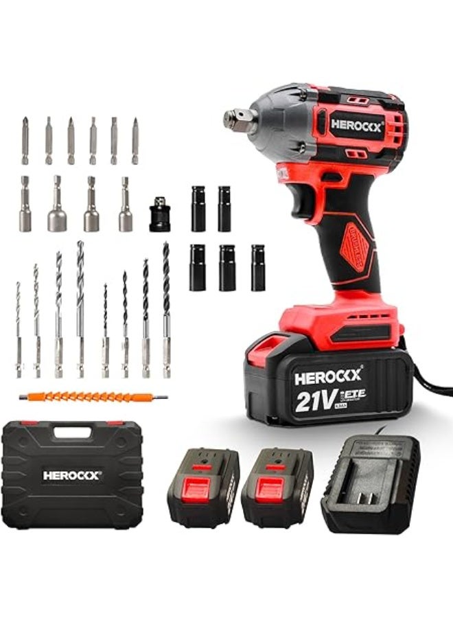 Cordless Impact Wrench 1/2 inch,350Nm Brushless Power Impact Gun 1/2 drive 2x4.0Ah Battery,4 Sockets, 6 Screwdriver Bits,Fast Charger,Electric Impact Wrench for Car Tire - Image 1