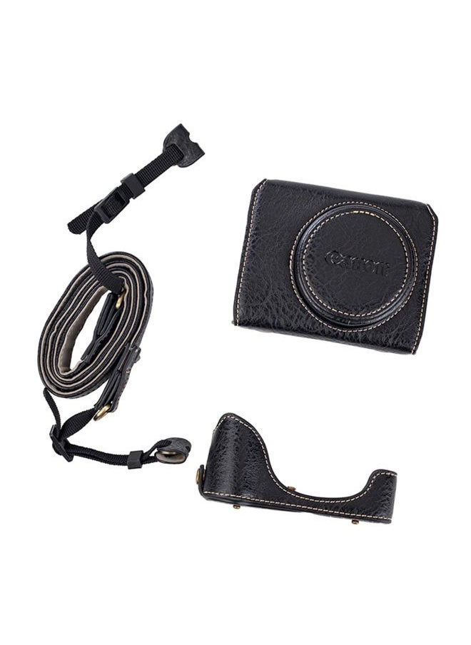 kinokoo Camera Case for Canon G7X /G7X II /G7X III Digital Camera, Vintage Buffalo PU Leather G7X Mark III G7X Mark II Protective Case with Adjustable Shoulder Strap - Black  - Image 1