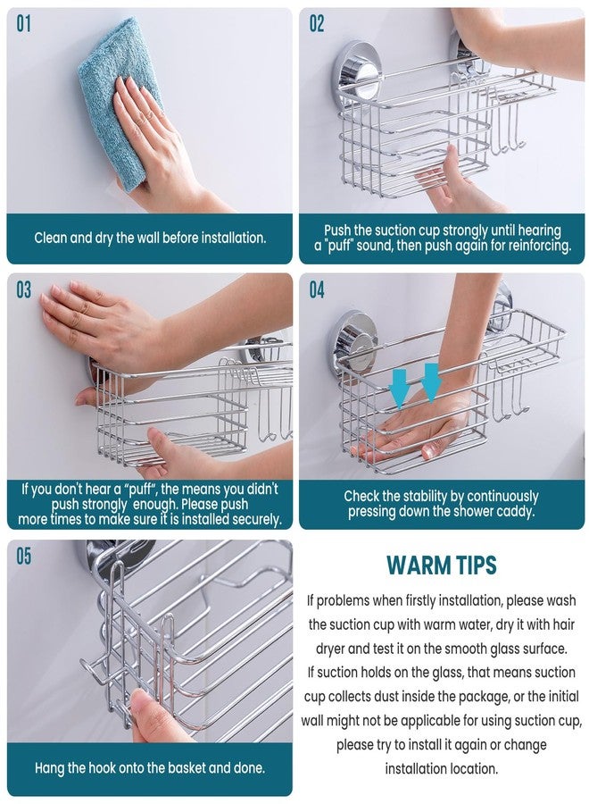 TAILI Suction Shower Caddy with 4 Hooks 1Tier-Silver - Image 5