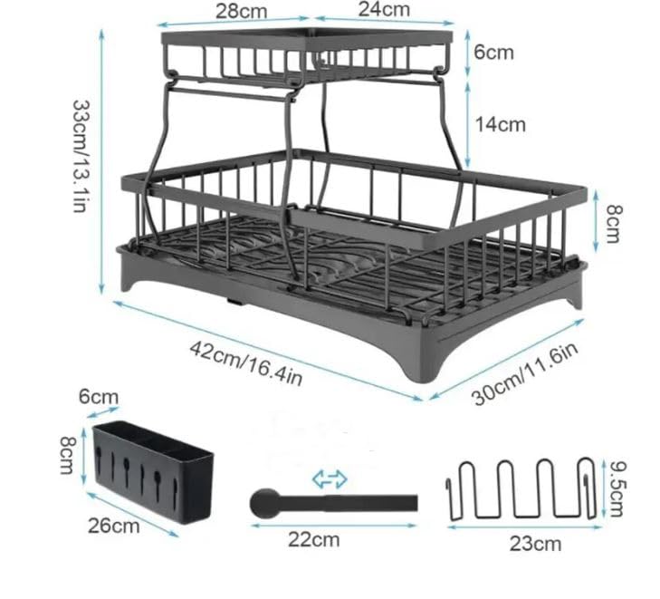 Glaceon Dish Drying Rack Multifunctional Dish Rack Rustproof Kitchen Dish Drying Rack with Drainboard Utensil Holder 2Tier Dish Drying Rack with a Large Capacity for Kitchen Counter Black3 - Image 4