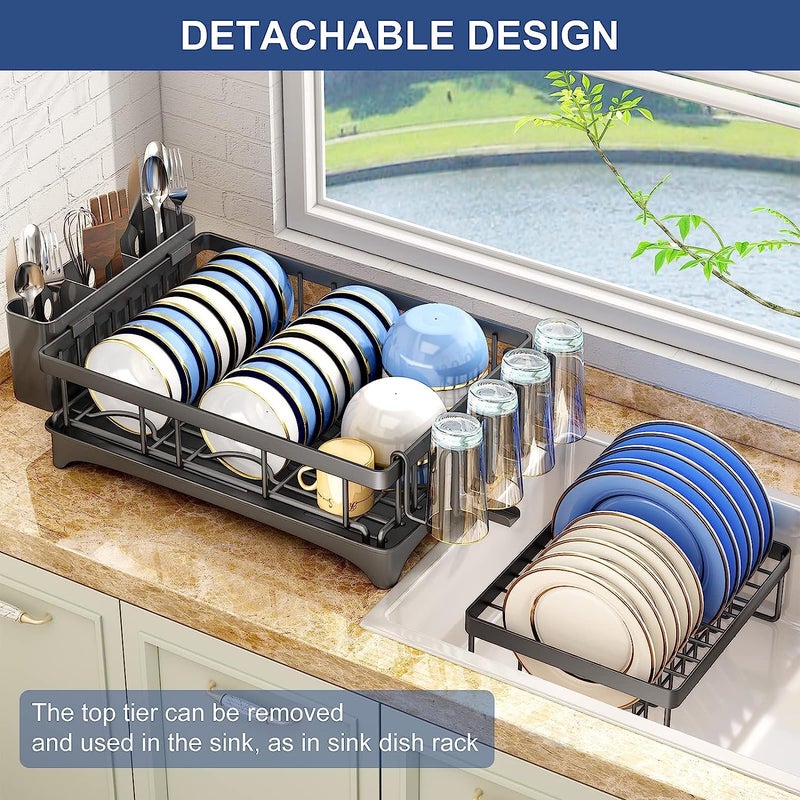 Glaceon Dish Drying Rack Multifunctional Dish Rack Rustproof Kitchen Dish Drying Rack with Drainboard Utensil Holder 2Tier Dish Drying Rack with a Large Capacity for Kitchen Counter Black3 - Image 5