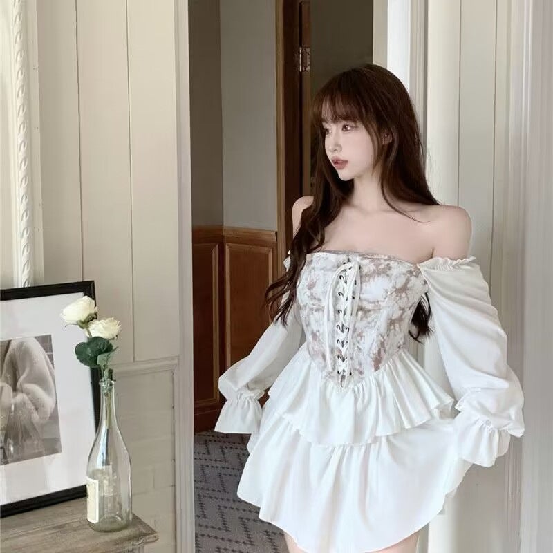 Ink Tie-Dyed Irregular Dress Women'S Design Sense Niche Off-Shoulder Waist Strap Court Pettiskirt - Image 3