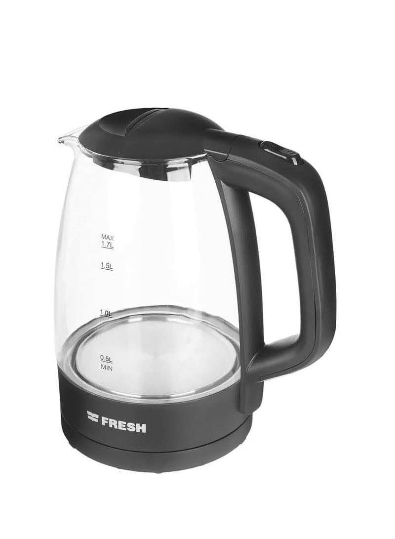 Electric Glass Kettle – 1.7L Capacity, Black Color, Stylish & Fast Boiling