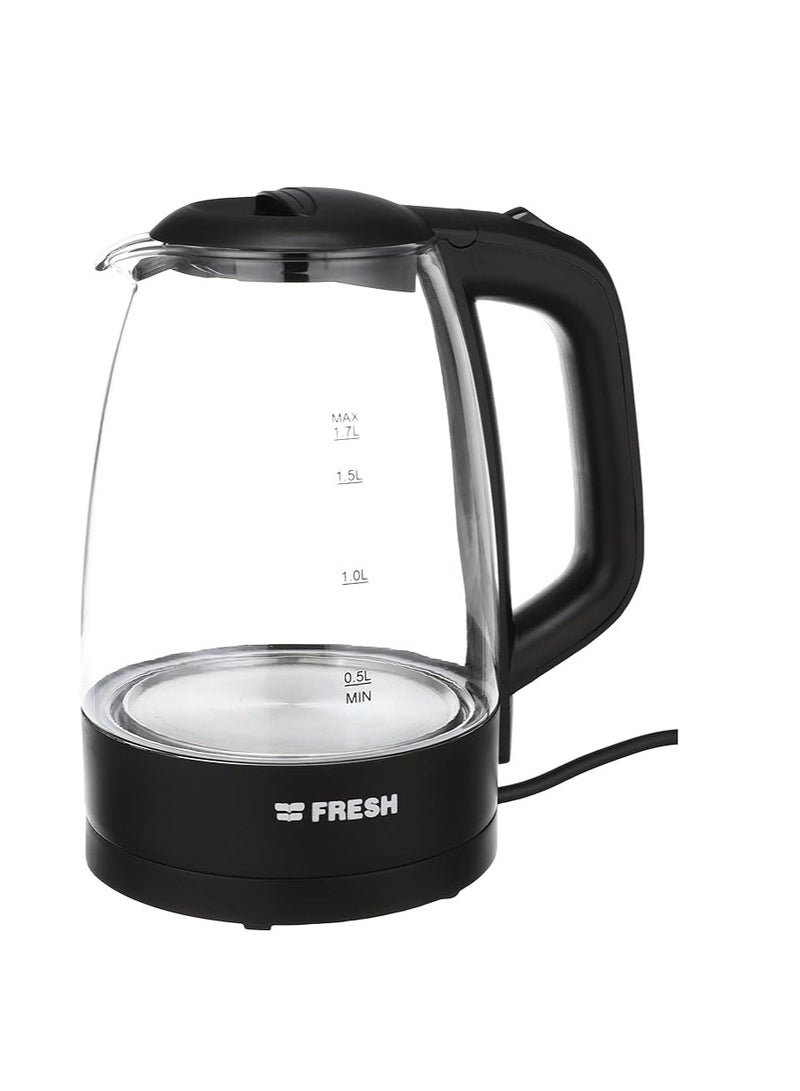 Electric Glass Kettle – 1.7L Capacity, Black Color, Stylish & Fast Boiling