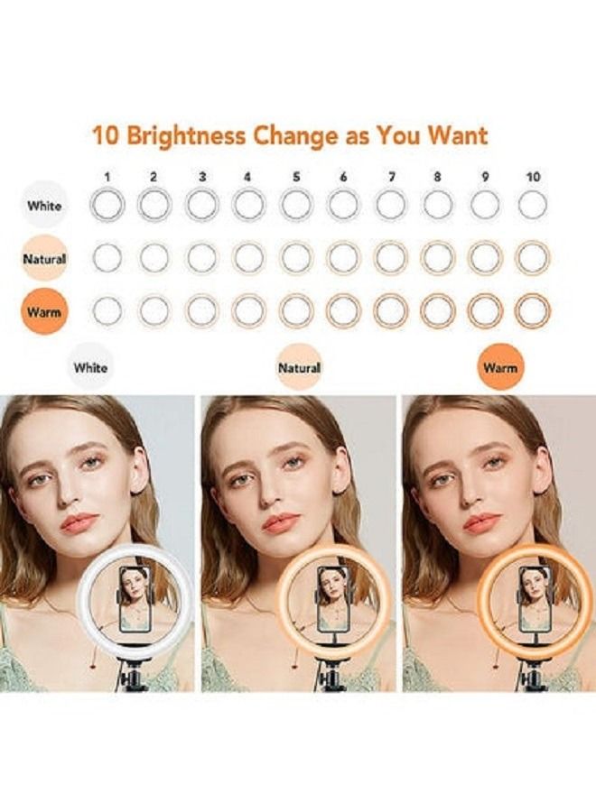 East Lady 10 Inch Dimmable LED Ring Light With Tripod Stand White/Black/Gold - Image 4