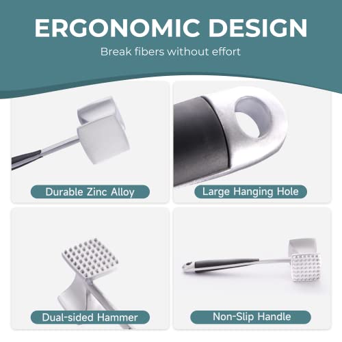 KITEXPERT Meat Tenderizer Hammer with Comfortable-Grip Handle, Dual-side Mallet for Kitchen, Heavy Duty Pounder For Tenderizing Steak, Beef and Fish - Image 4