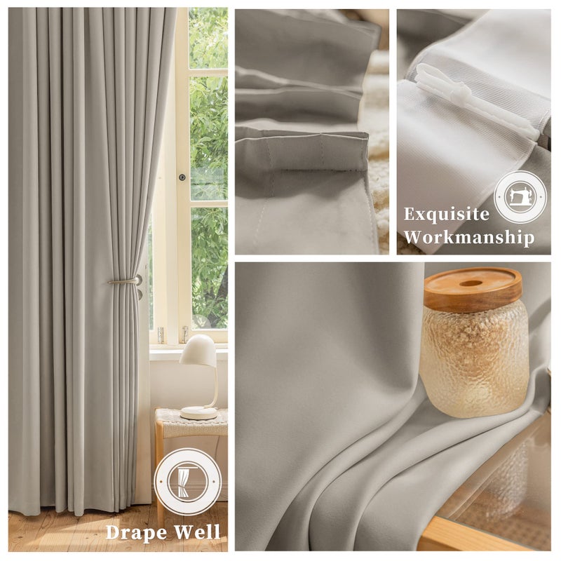 OYRING Blackout Pinch Pleat Curtain with Tieback for Small Window  Thermal Insulated Patio Door Pleated Curtain Panel Drape for Traverse Rod and Track  52"" W x 63"" L  Light Grey  1 Panel - Image 5