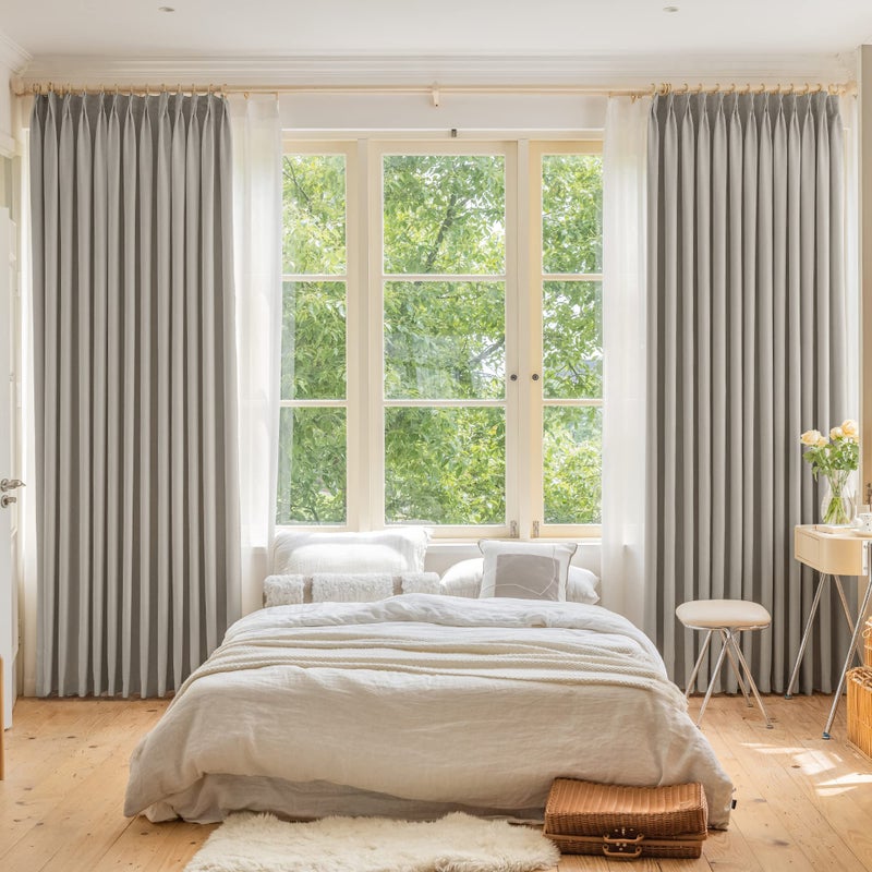 OYRING Blackout Pinch Pleat Curtain with Tieback for Small Window  Thermal Insulated Patio Door Pleated Curtain Panel Drape for Traverse Rod and Track  52"" W x 63"" L  Light Grey  1 Panel - Image 2