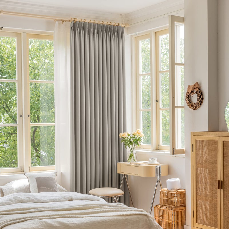 OYRING Blackout Pinch Pleat Curtain with Tieback for Small Window  Thermal Insulated Patio Door Pleated Curtain Panel Drape for Traverse Rod and Track  52"" W x 63"" L  Light Grey  1 Panel - Image 1
