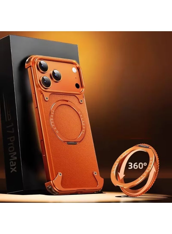 OATSBASF Magnetic Ring Stand Case Compatible with iPhone 17 Pro Orange | 360° Rotating Kickstand | Magnetic Shockproof Protective Back Cover