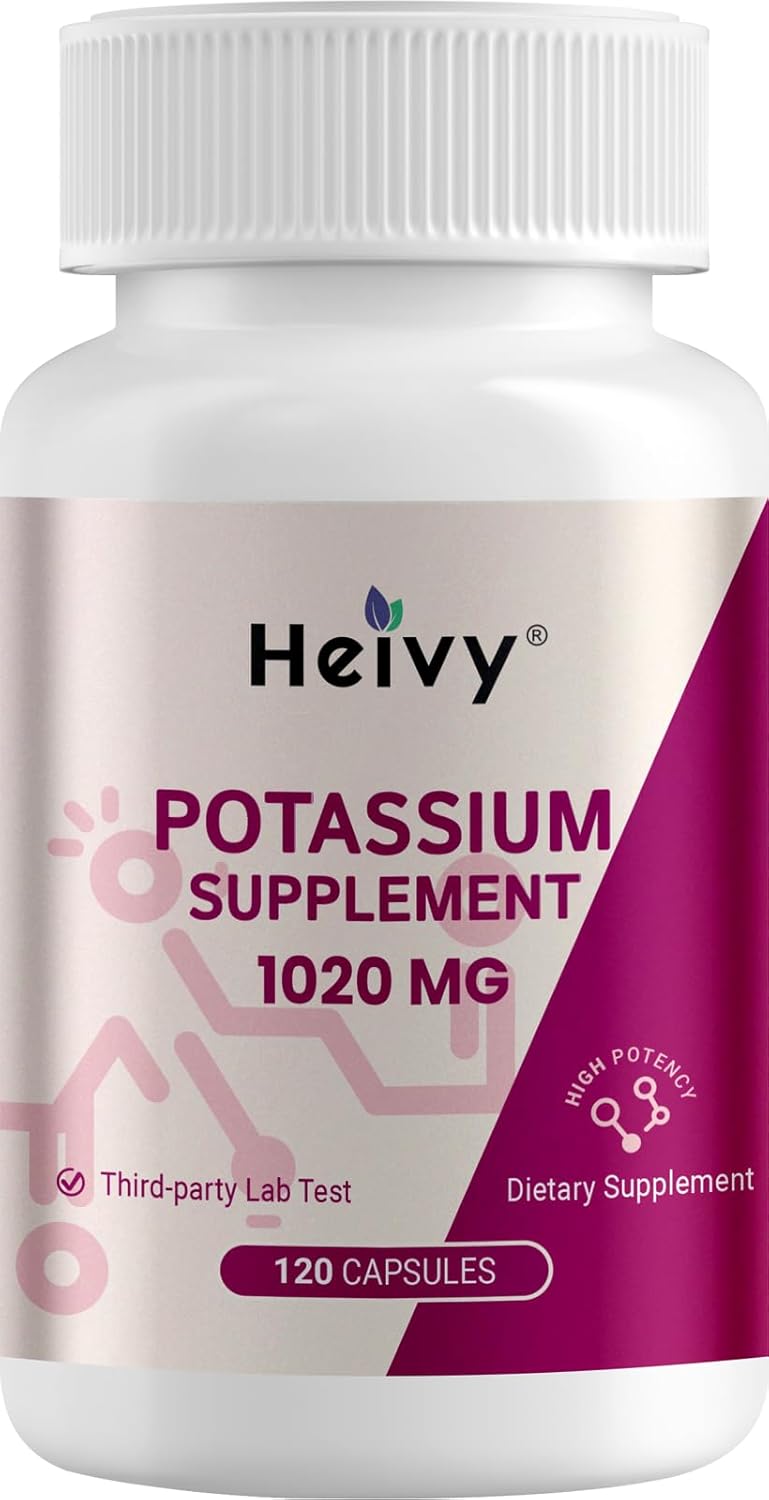 Heivy Potassium Supplement 510 mg Potassium Bicarbonate Supports Electrolyte Balance Muscle Function  Heart Health Gluten Free NonGMO 120 Vegetarian Capsules - Image 1