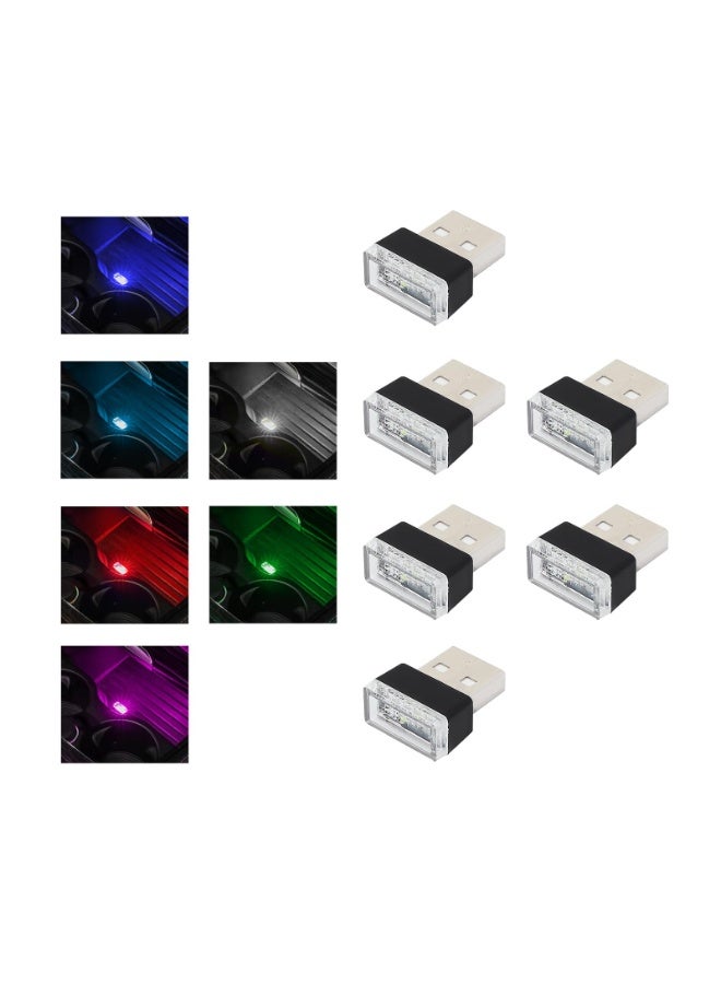 ٦ مصابيح LED داخلية للسيارة تعمل بمنفذ USB، إضاءة ليلية ديكورية تعمل بمنفذ USB، طقم إضاءة محيطية محمول للسيارة، ملحقات داخلية عالمية لمعظم السيارات (٦ ألوان) - Image 1