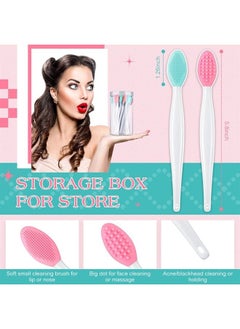 Patelai 24 Pcs Silicone Exfoliating Lip Brush with Container, Double Sided Silicone Lip Scrubber Soft Cleaning Lip Brush Face Cleaning Applicator for Plump Smoother Lip Appearance (Pink, Green) 