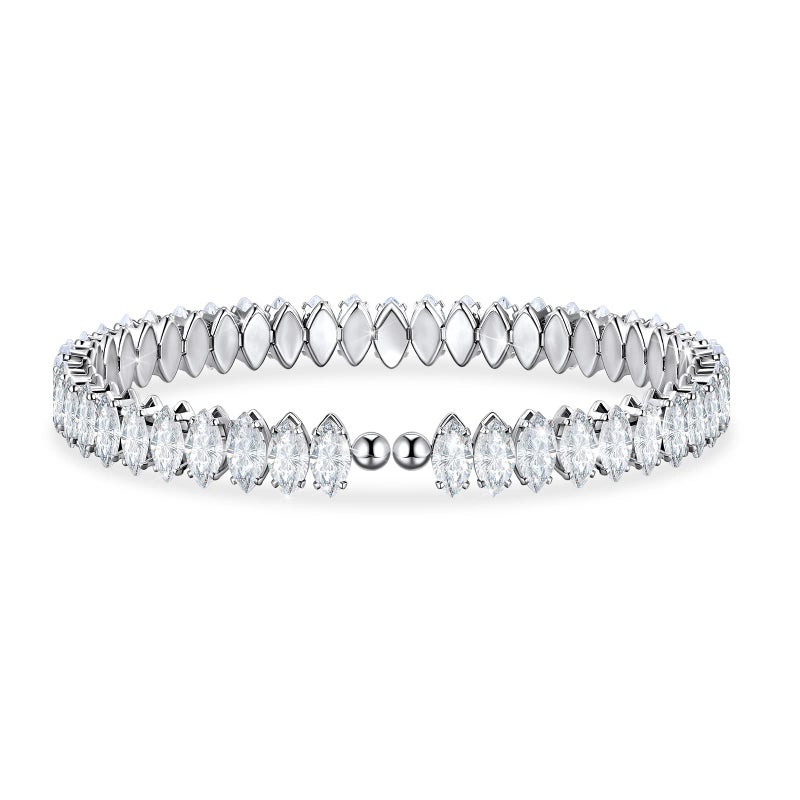 AiliFe Oval Cubic Zirconia Open Adjustable Charm Bracelet for Women Men, White Gold Plated Personalized CZ Tennis Bracelet - Image 1