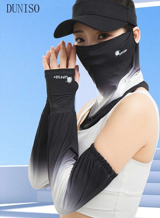 DUNISO UV Protection Neck Gaiter Sun Arm Sleeves Set, Cooling Face Neck Mask and Compression Sleeves to Cover Arms, Arm Sleeves Cooling Arm Sleeve Breathable Face Mask for Women Outdoor Activities - Image 5