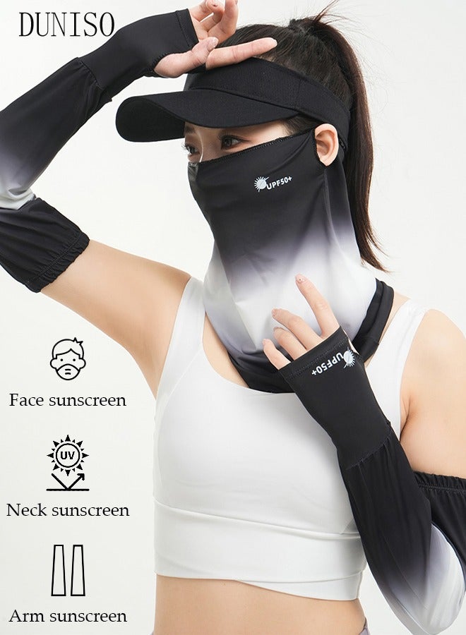 DUNISO UV Protection Neck Gaiter Sun Arm Sleeves Set, Cooling Face Neck Mask and Compression Sleeves to Cover Arms, Arm Sleeves Cooling Arm Sleeve Breathable Face Mask for Women Outdoor Activities - Image 4