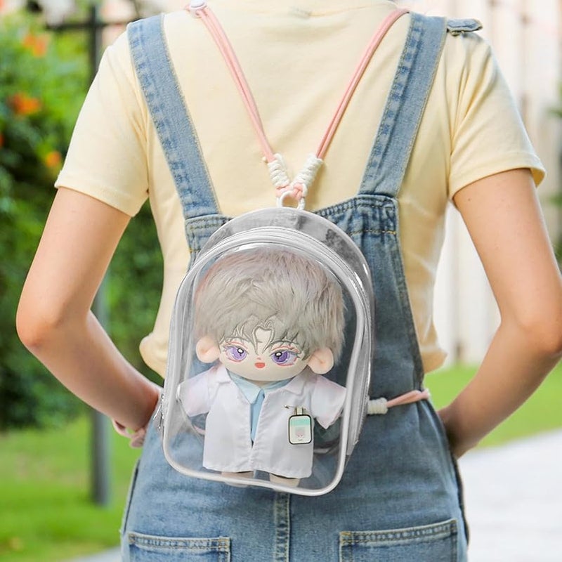 4 PCS Deluxe Clear Storage Bags for Labubu Rag Dolls –  Dustproof Plush Doll Organizer Backpack, Spacious Storage Bag with Silicone Rope Bell, Protective Case for Labubu (No Dolls Included) - Image 2