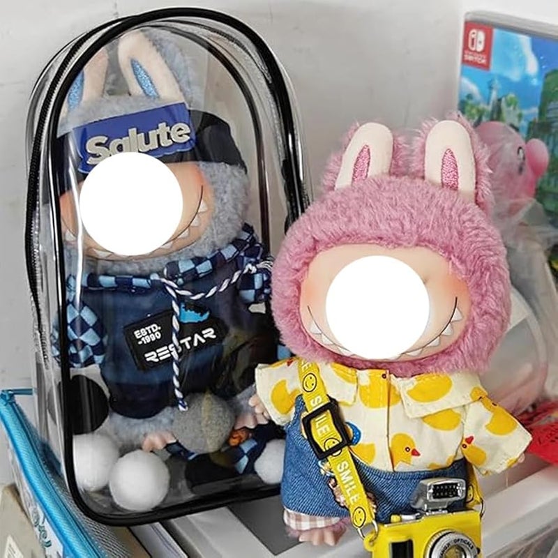 4 PCS Deluxe Clear Storage Bags for Labubu Rag Dolls –  Dustproof Plush Doll Organizer Backpack, Spacious Storage Bag with Silicone Rope Bell, Protective Case for Labubu (No Dolls Included) - Image 3