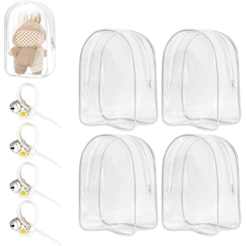 4 PCS Deluxe Clear Storage Bags for Labubu Rag Dolls –  Dustproof Plush Doll Organizer Backpack, Spacious Storage Bag with Silicone Rope Bell, Protective Case for Labubu (No Dolls Included) - Image 1