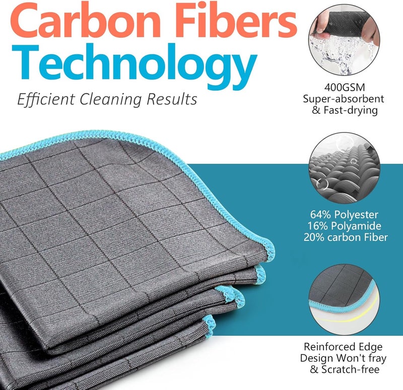 Airlab 3X Thickened Magic Cleaning Cloth 400gsm, Glass Cleaning Cloth Streak Free, Lint Free Carbon Microfiber Polishing Cloth Dusters for Windows Mirror Car Windscreen Bathroom Kitchen Dish, 30x30cm - Image 2