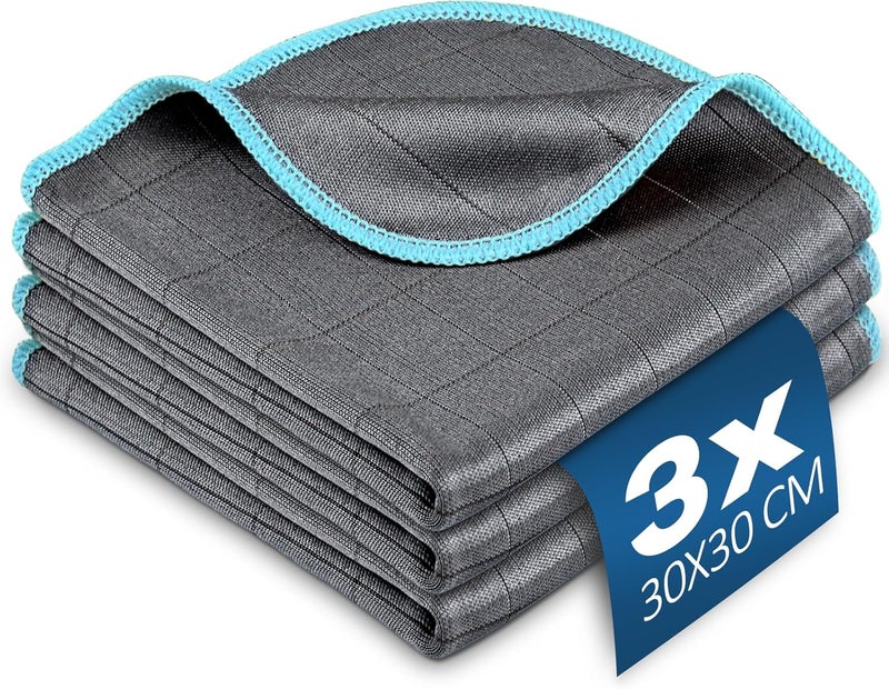 Airlab 3X Thickened Magic Cleaning Cloth 400gsm, Glass Cleaning Cloth Streak Free, Lint Free Carbon Microfiber Polishing Cloth Dusters for Windows Mirror Car Windscreen Bathroom Kitchen Dish, 30x30cm - Image 1