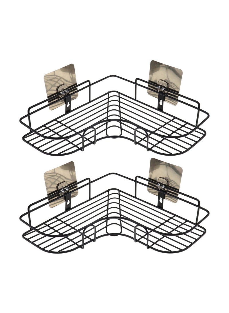 SKY-TOUCH 2PCS Corner Shower Shelves Self Adhesive No Drilling Wall Mounted Shower Storage Shelf Organizer for your Bathroom Kitchen and Toilet Iron Art Black  - Image 1
