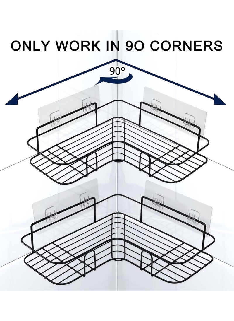 SKY-TOUCH 2PCS Corner Shower Shelves Self Adhesive No Drilling Wall Mounted Shower Storage Shelf Organizer for your Bathroom Kitchen and Toilet Iron Art Black  - Image 3