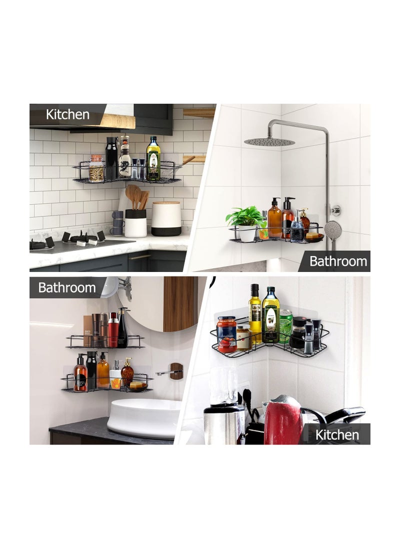 SKY-TOUCH 2PCS Corner Shower Shelves Self Adhesive No Drilling Wall Mounted Shower Storage Shelf Organizer for your Bathroom Kitchen and Toilet Iron Art Black  - Image 2