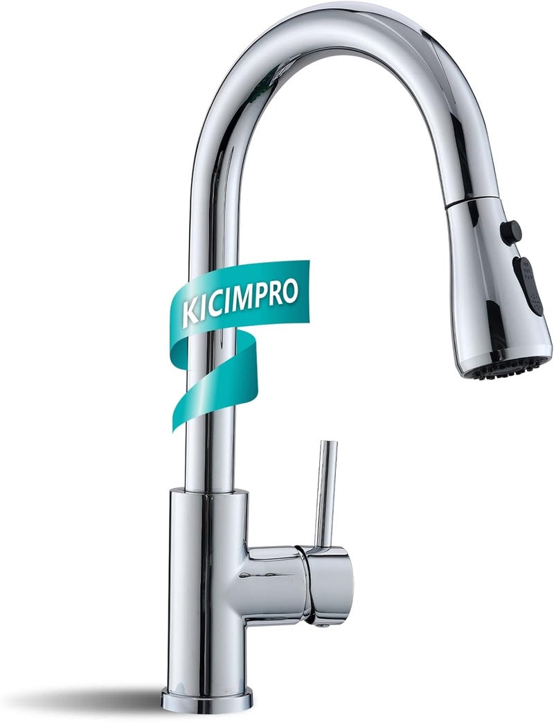 kicimpro Chrome Kitchen Faucet, Kitchen Faucets for Sink 3 Hole High Arc Single Handle Stainless Steel Commercial RV Camper Kitchen Faucet with Pull Down Sprayer llaves para fregaderos de cocina - Image 1