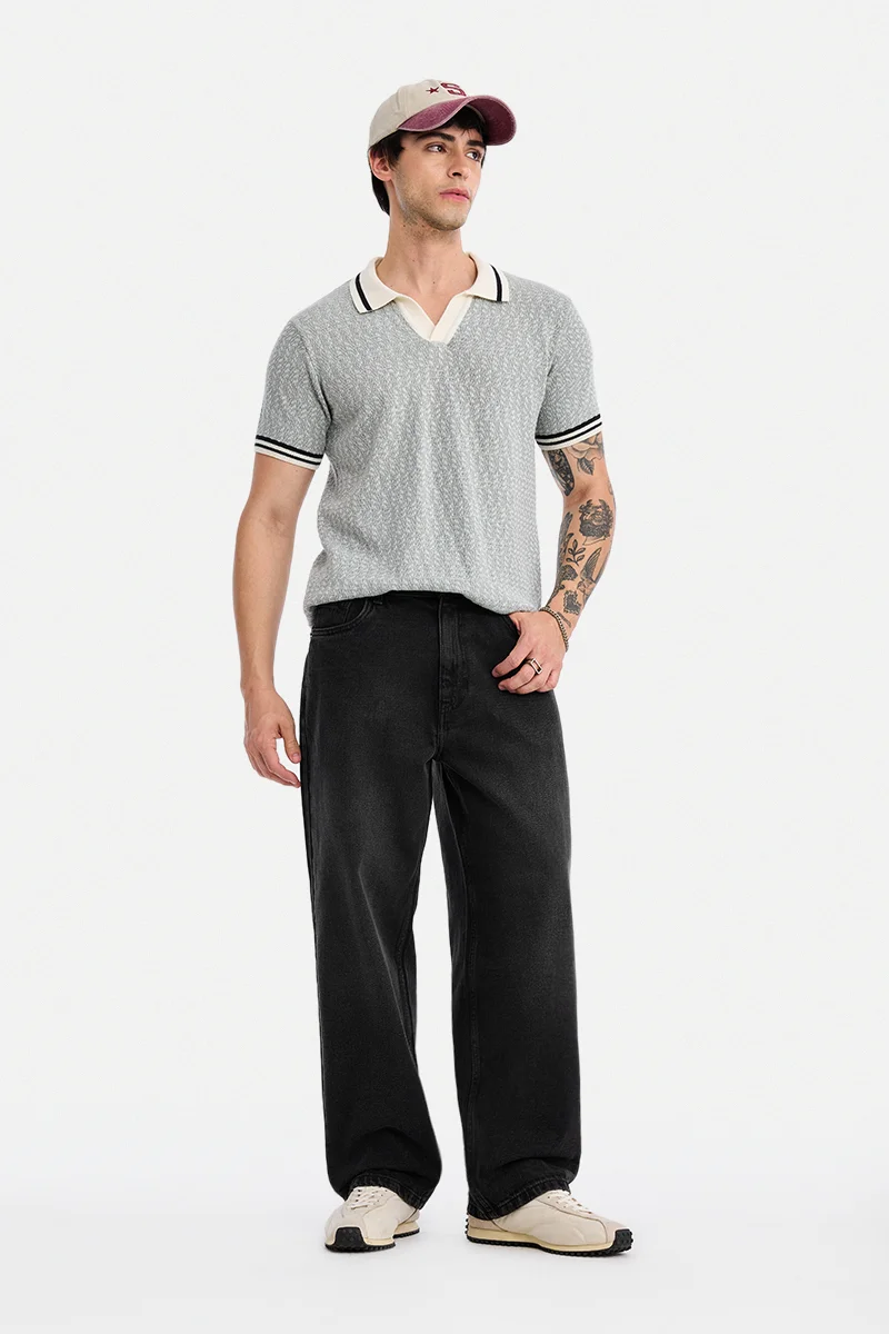 SNITCH Black Solid Loose Fit Streetwear Jeans