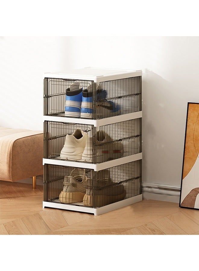 Beauenty Large 3 Pack Shoe Storage Box, Clear Acrylic Stackable Shoe Organizer, Foldable Shoe Rack Sneaker Container Bin Holder, Shoe Display Case and Sneaker Collection Box, Easy Assembly (3 layer) - Image 1