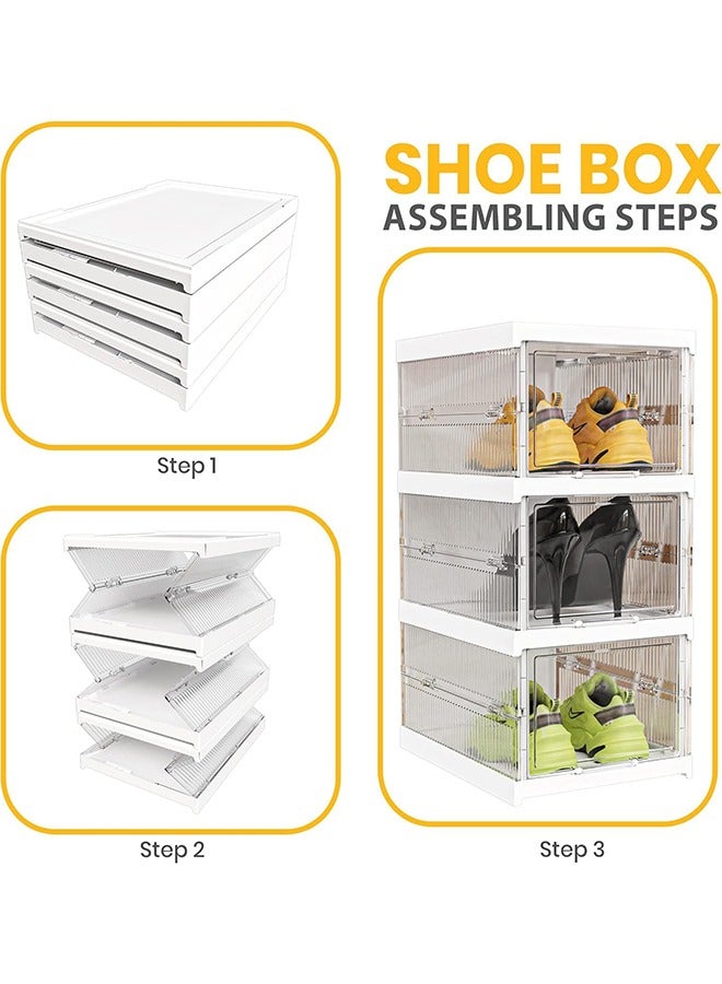 Beauenty Large 3 Pack Shoe Storage Box, Clear Acrylic Stackable Shoe Organizer, Foldable Shoe Rack Sneaker Container Bin Holder, Shoe Display Case and Sneaker Collection Box, Easy Assembly (3 layer) - Image 3