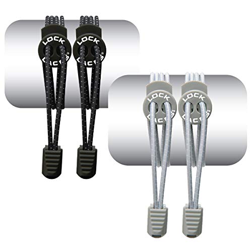 Lock Laces No-Tie Elastic Shoelaces (2-Pack) – One Size Fits All – Original Elastic Lacing Solution for Sneakers, Running & Athletic Shoes (Black-Grey) - Image 1