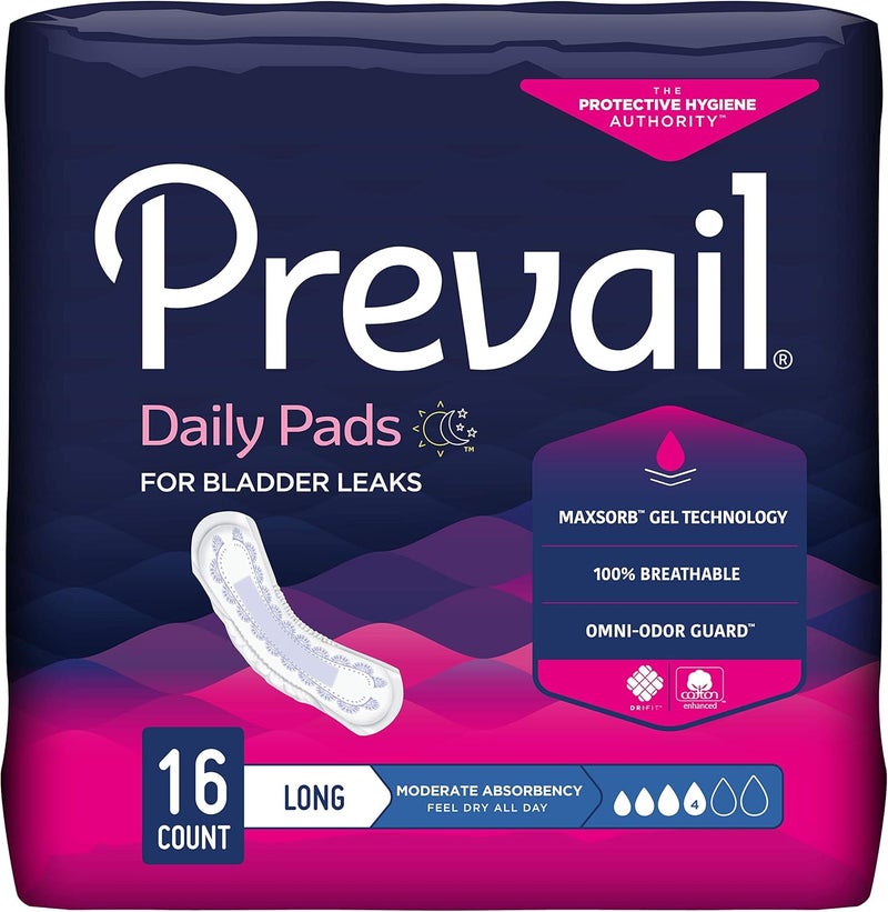 Prevail Prevail Feminine Pads, Moderate Long, 16 Count, Discreet Comfort, Reliable Bladder Leakage Protection, Innovative Design 