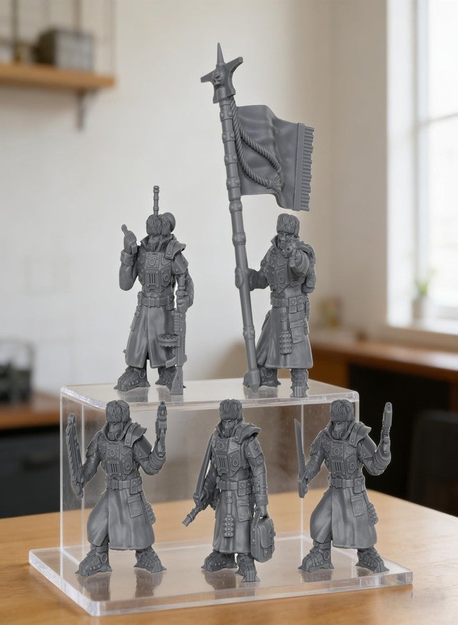 AUSPDICE 28mm Scale Unpainted Resin Greatcoat Officers & Banner Bearer for Sci-Fi Tabletop RPG Game, 1:56 Wargaming Miniature Game, RPG Accessory, Command Squad Elite Frontier Command Squad 5pc Set - AS968 - Image 4