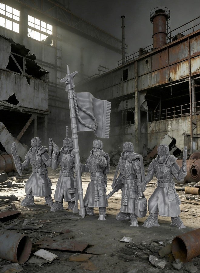AUSPDICE 28mm Scale Unpainted Resin Greatcoat Officers & Banner Bearer for Sci-Fi Tabletop RPG Game, 1:56 Wargaming Miniature Game, RPG Accessory, Command Squad Elite Frontier Command Squad 5pc Set - AS968 - Image 2