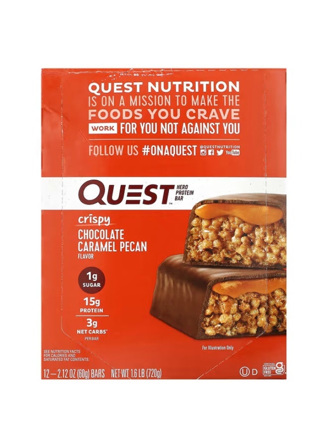 Quest Nutrition, Hero Protein Bar، شوكولاتة مقرمشة بالكراميل وجوز البقان، 12 بارًا، 2.12 أونصة (60 جم) لكل بار