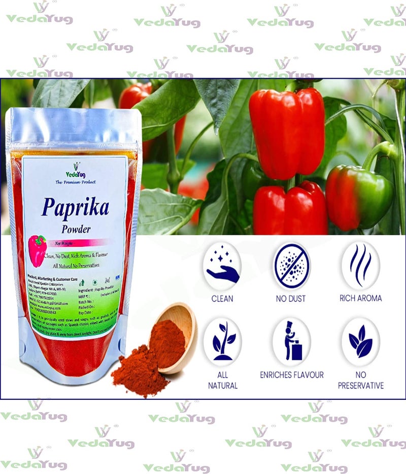 VY VedaYug Red Sweet Paprika Powder 100g | 100% Pure Non-Smoked Paprika | Mild Chilli Powder for Cooking, Pizza, Pasta & Seasoning | No Preservatives - Image 3