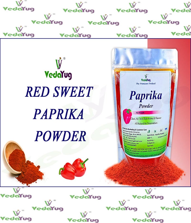 VY VedaYug Red Sweet Paprika Powder 100g | 100% Pure Non-Smoked Paprika | Mild Chilli Powder for Cooking, Pizza, Pasta & Seasoning | No Preservatives - Image 2