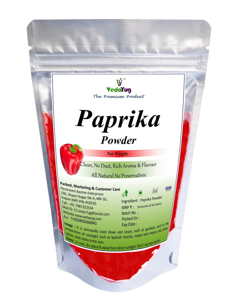 VY VedaYug Red Sweet Paprika Powder 100g | 100% Pure Non-Smoked Paprika | Mild Chilli Powder for Cooking, Pizza, Pasta & Seasoning | No Preservatives - Image 1
